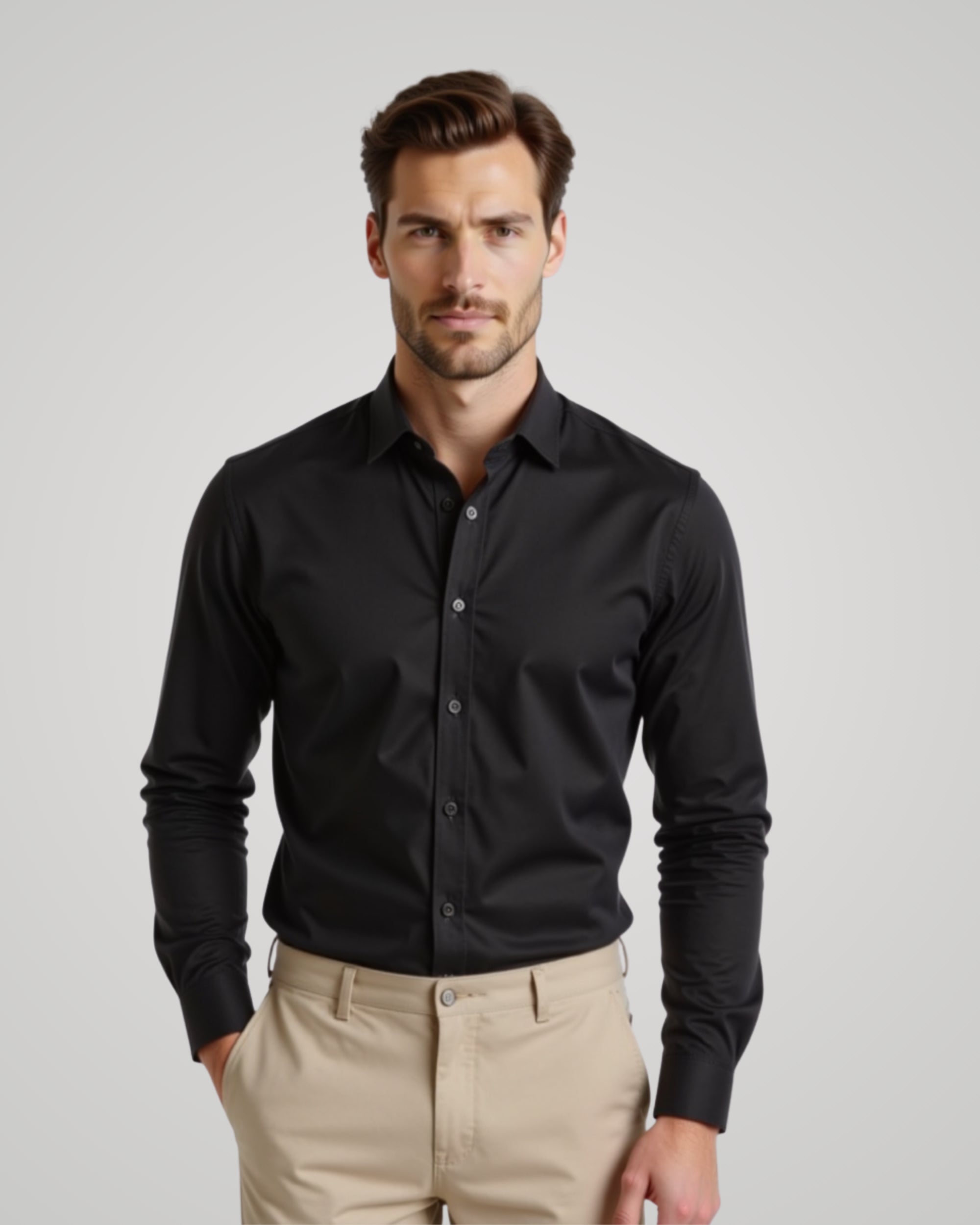 Long Sleeve Black Twill Shirt