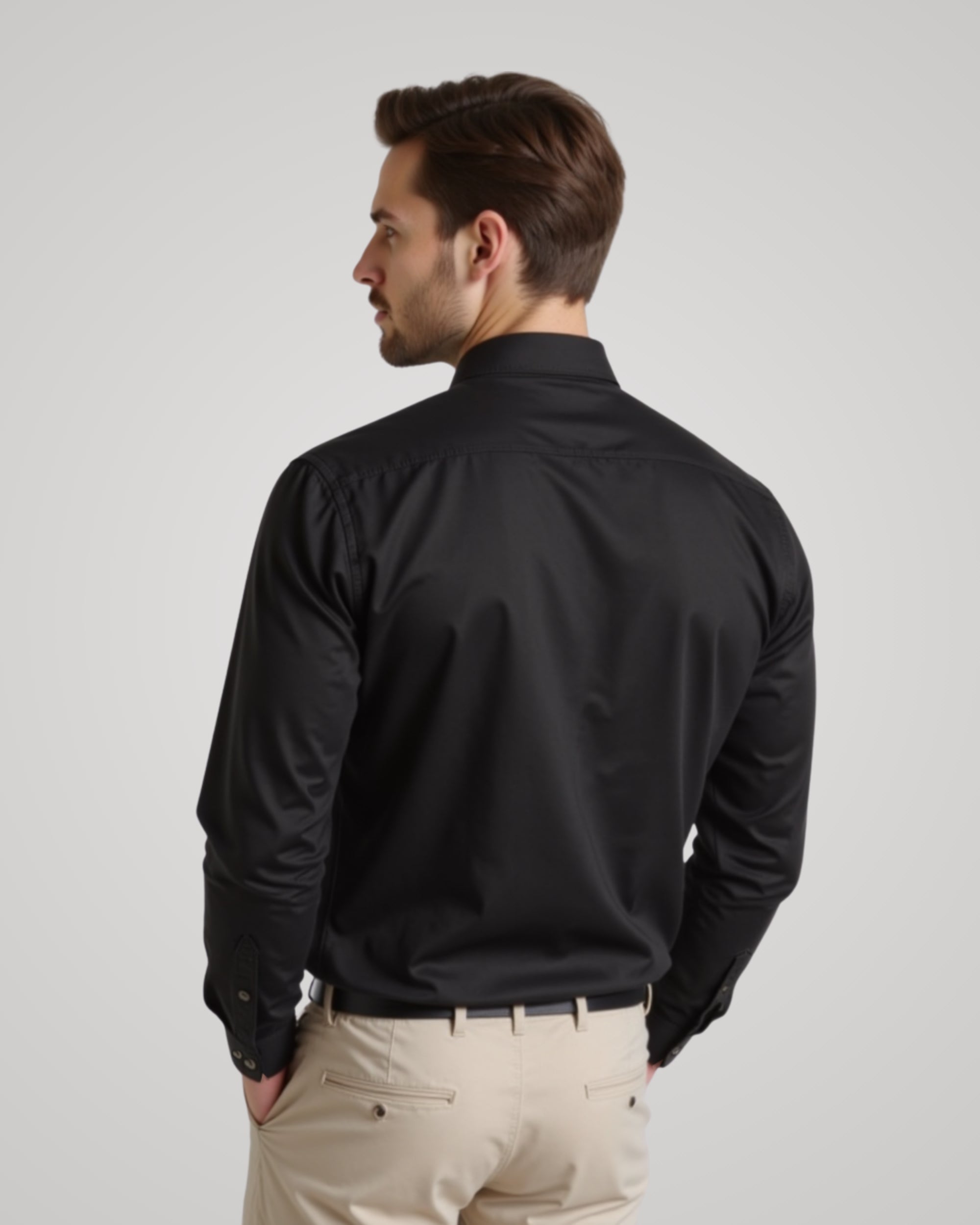 Long Sleeve Black Twill Shirt