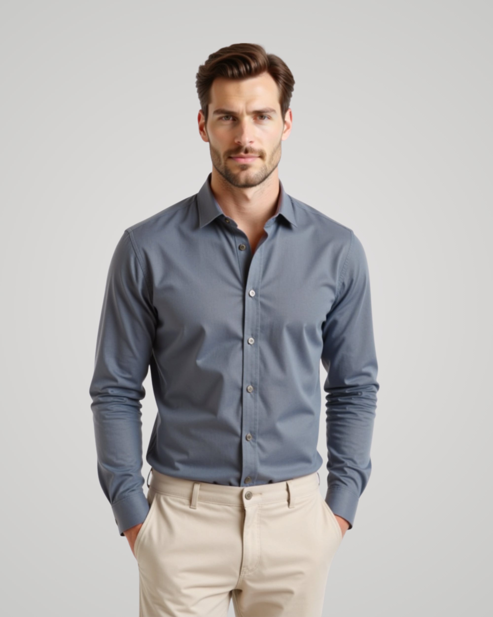 Long Sleeve Dusty Blue Twill Shirt