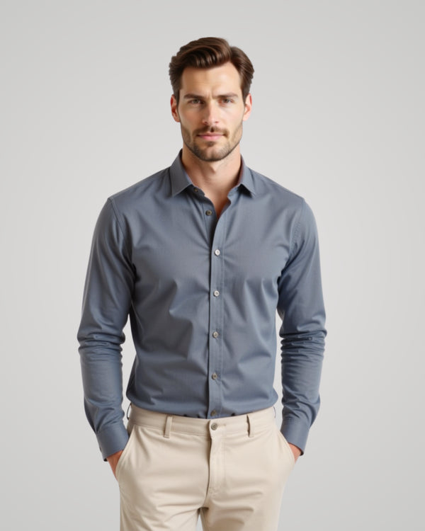 Long Sleeve Dusty Blue Twill Shirt