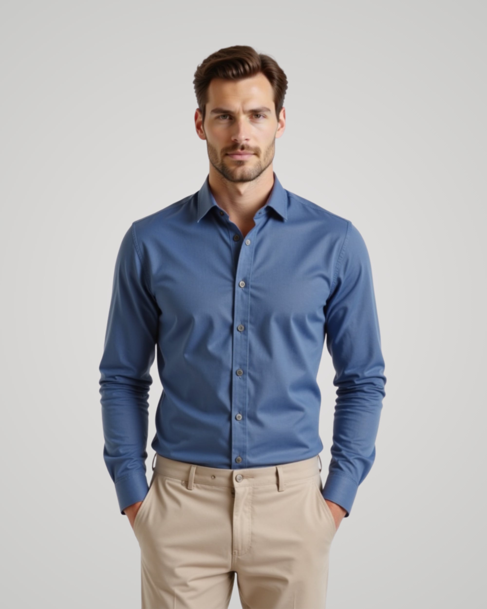 Long Sleeve Steel Blue Poplin Shirt