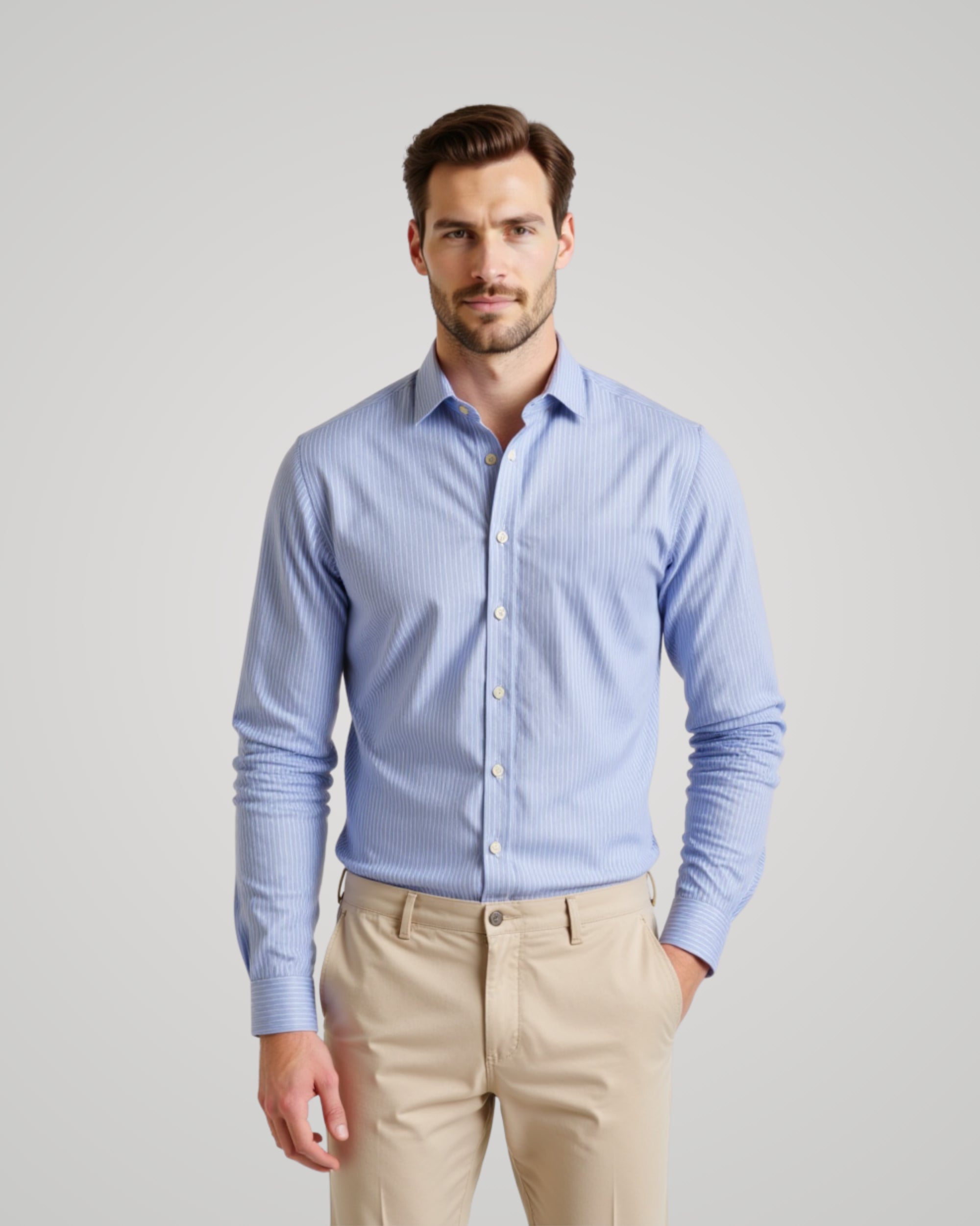 Long Sleeve Steel Light Blue Striped Shirt