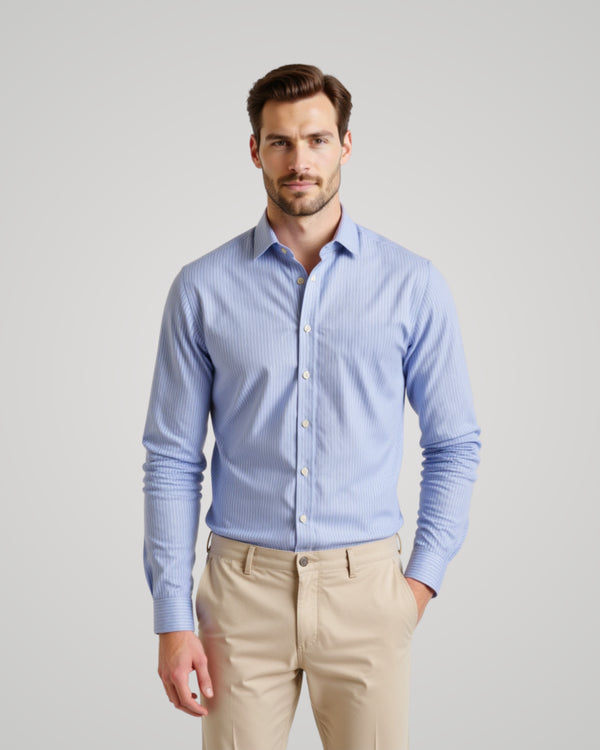Long Sleeve Steel Light Blue Striped Shirt