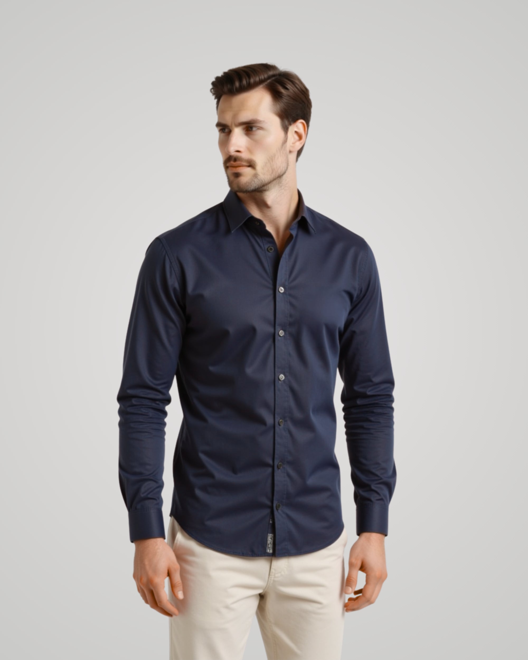Long Sleeve Navy Blue Satin Shirt