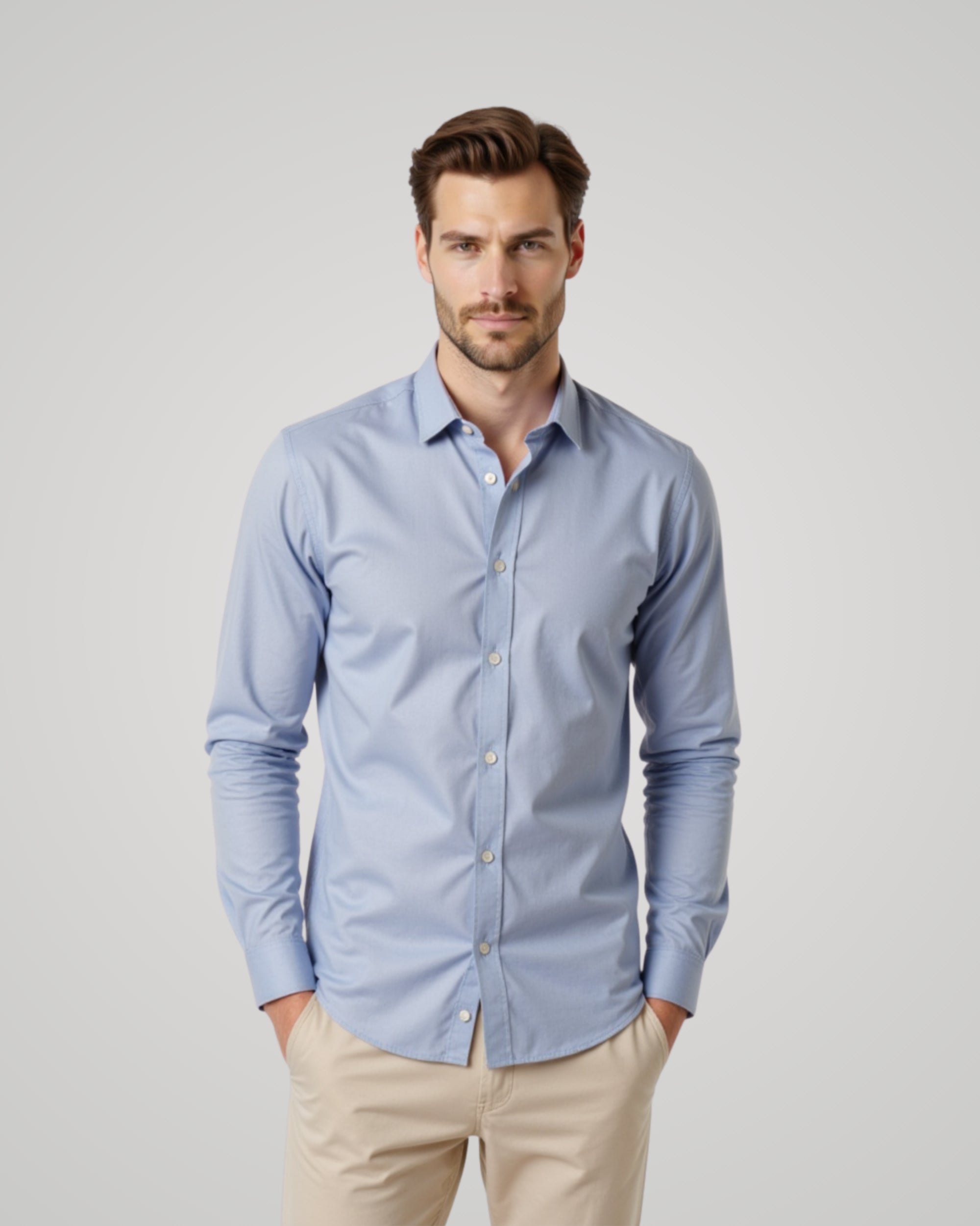 Long Sleeve Dusty Blue Satin Shirt