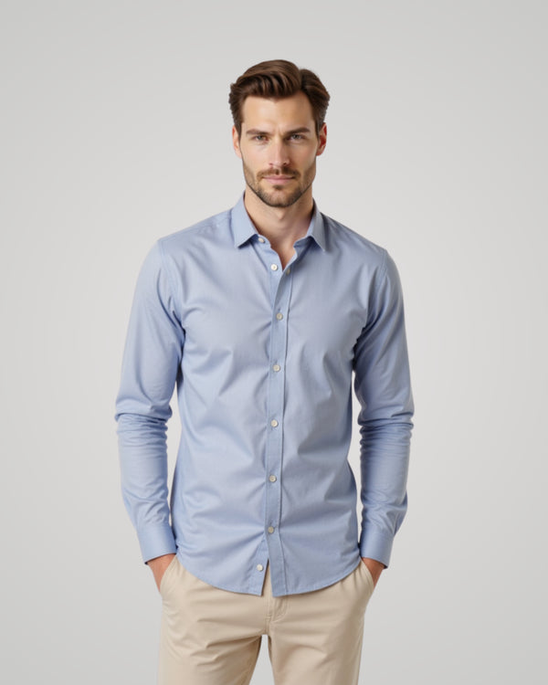 Long Sleeve Dusty Blue Satin Shirt