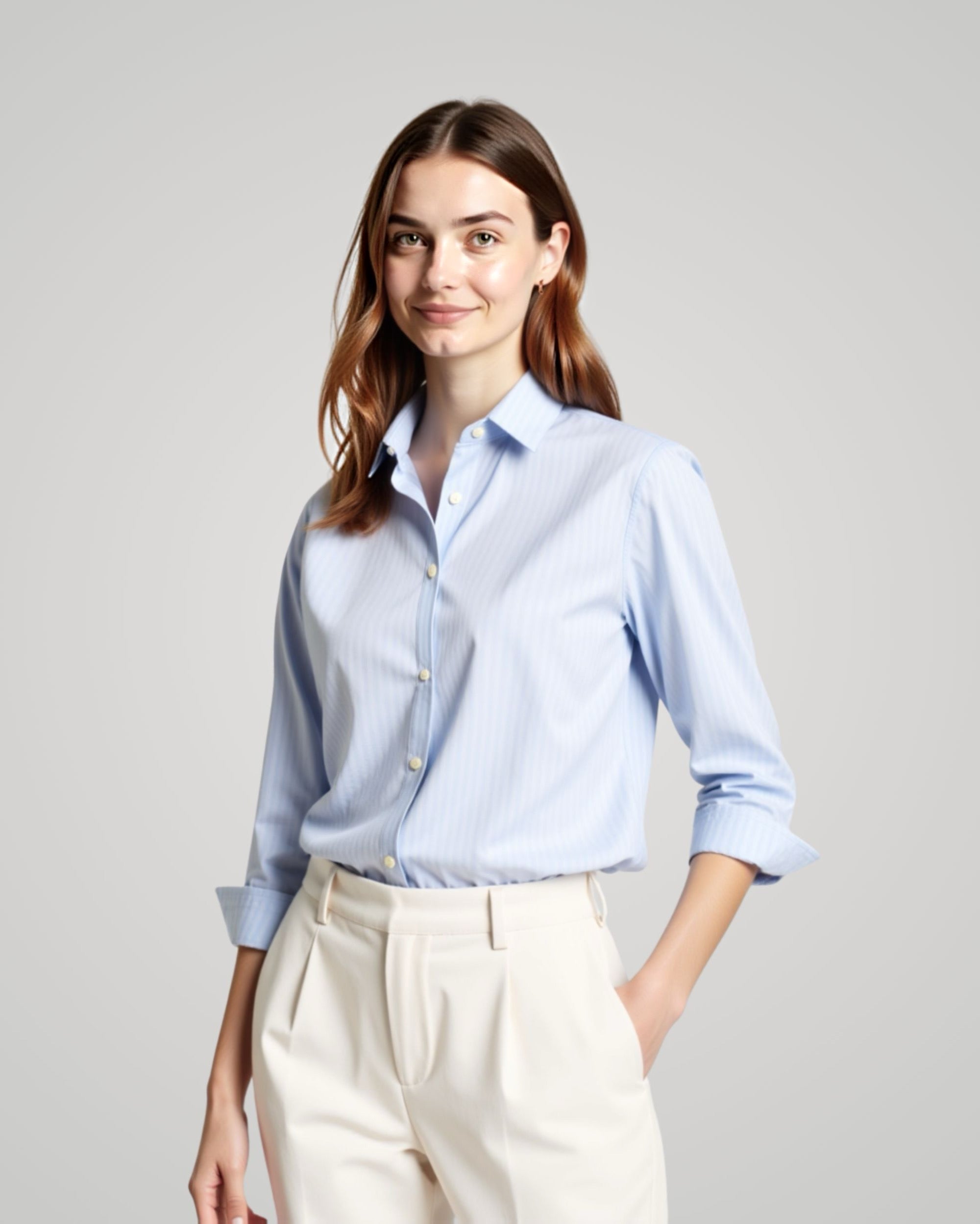 Long Sleeve Blue Striped Poplin Shirt