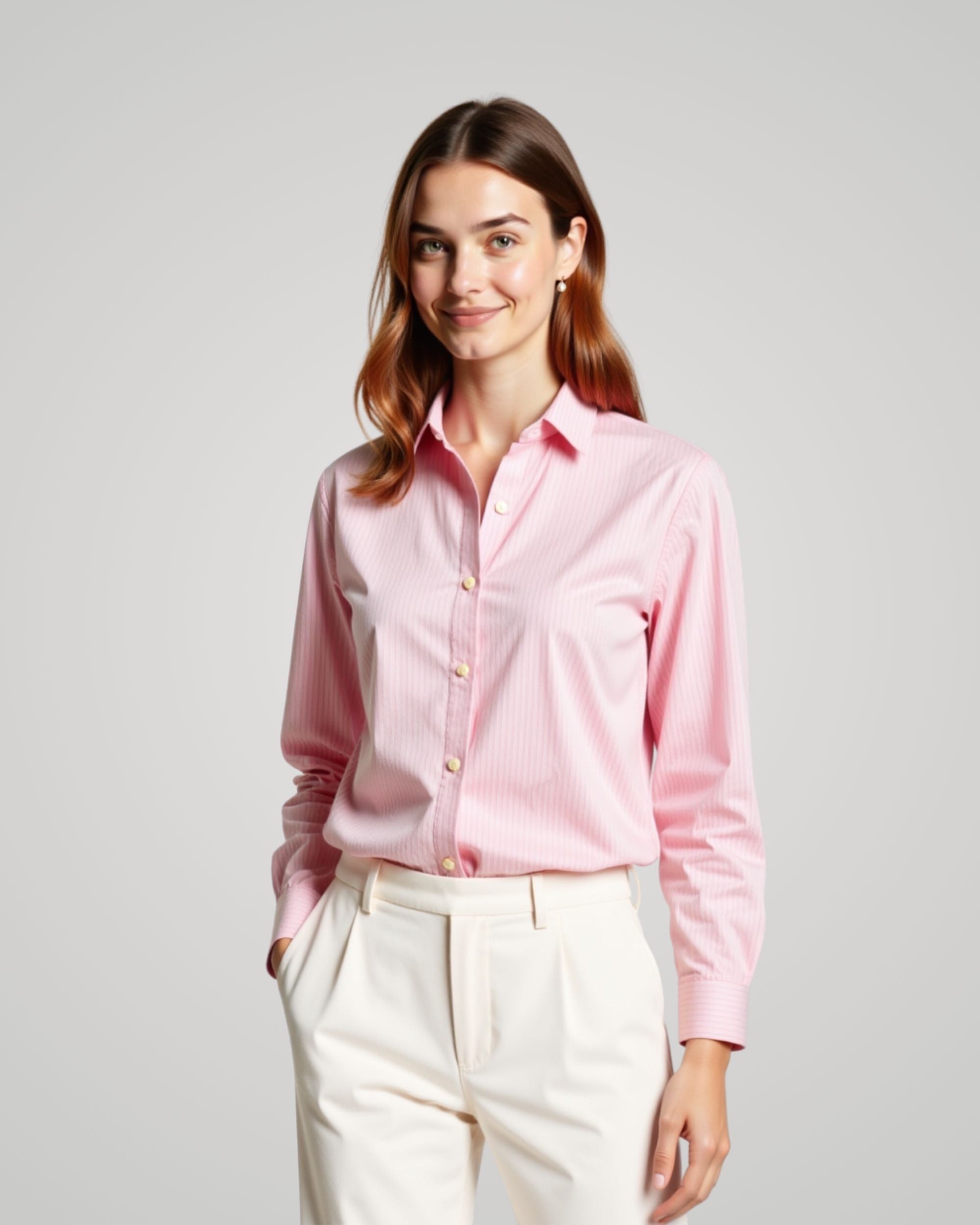 Long Sleeve Diagonal Fine Pink Striped Dobby Shirt