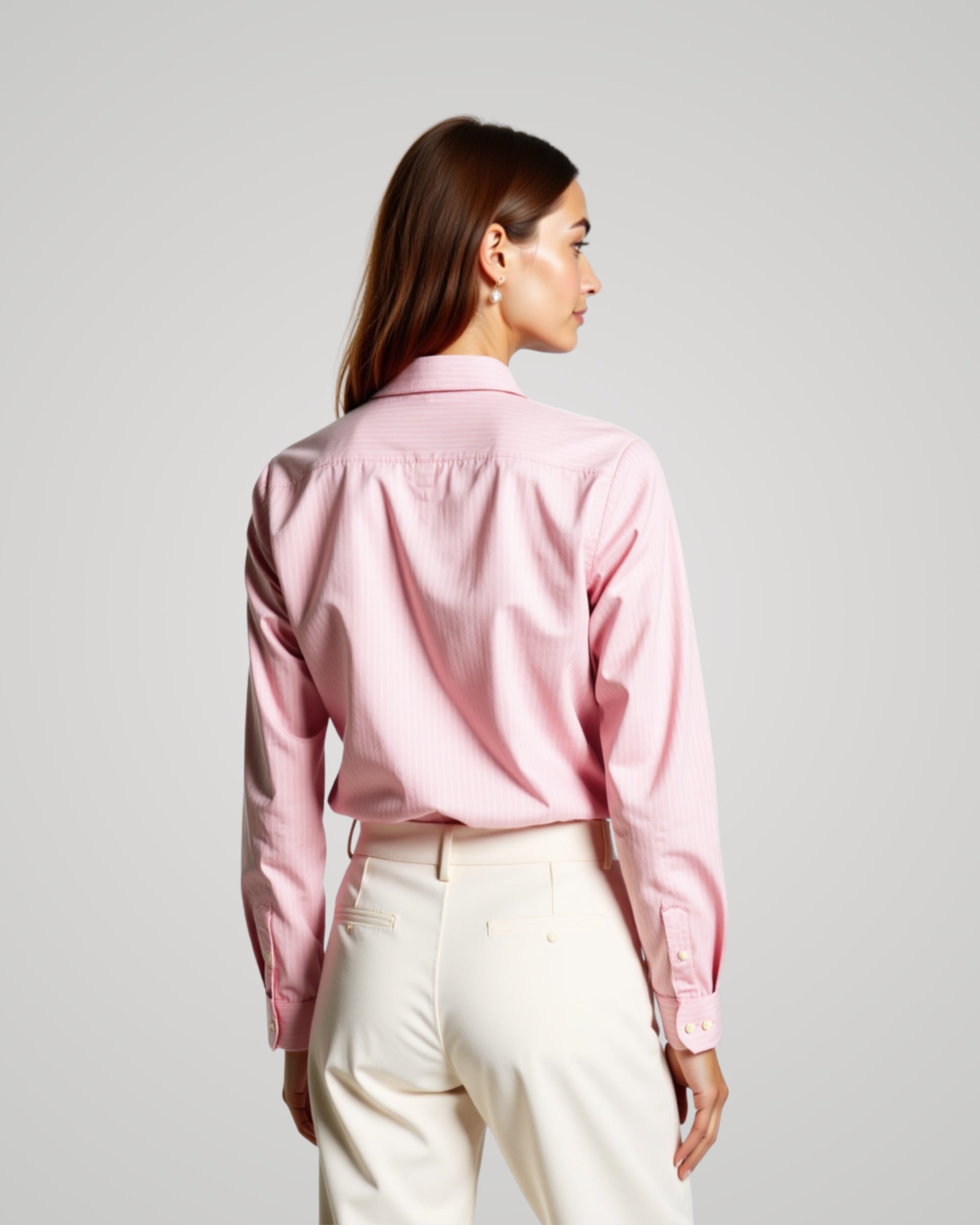Long Sleeve Diagonal Fine Pink Striped Dobby Shirt
