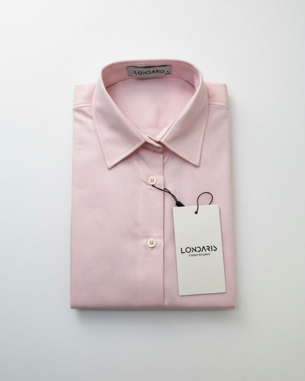 Long Sleeve Diagonal Fine Pink Striped Dobby Shirt