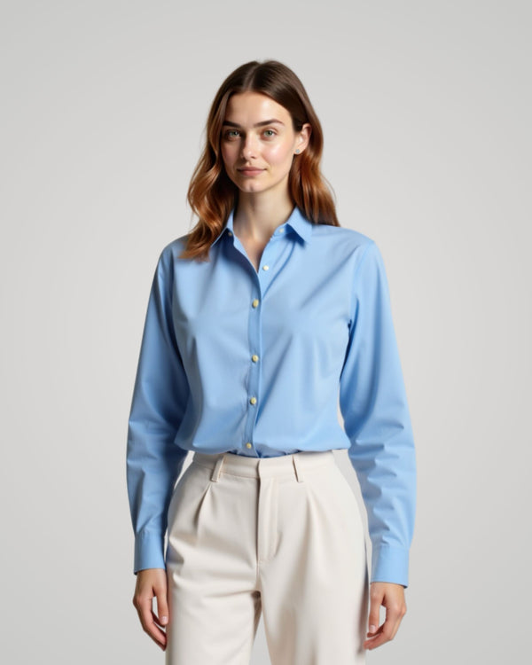 Long Sleeve Denim Blue Oxford Shirt