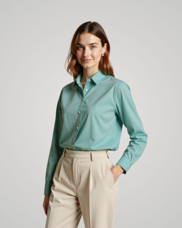 Long Sleeve Turquoise Oxford Shirt