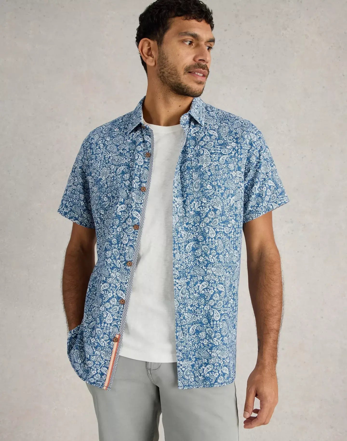 Finsbury Linen Blend Regular Fit Floral Print Shirt