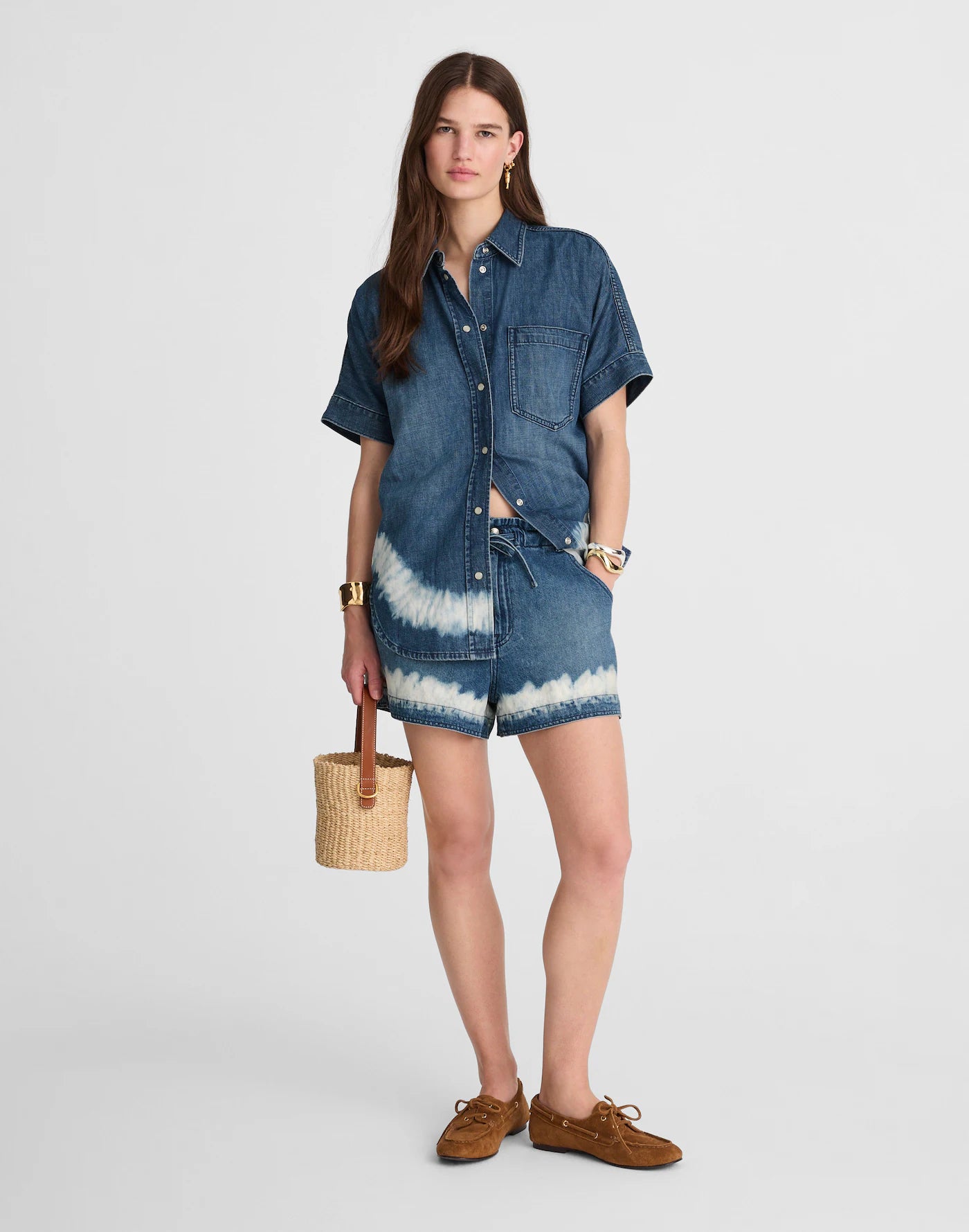 Shibori Denim Short-Sleeve Shirt